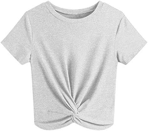 JINKESI Women's Summer Causal Short Sleeve Blouse Round Neck Crop Tops Twist Front Tee T-Shirt | Amazon (US)