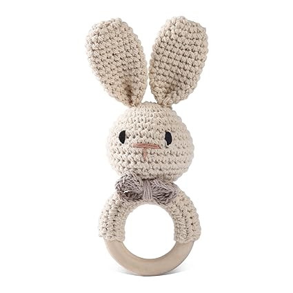Handmade Crochet Easter Bunny Wooden Baby Rattle Toy for 0-6 Months - Organic Stuffed Animal for ... | Amazon (US)