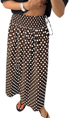 Tankaneo Womens Polka Dot Maxi Skirts Boho Smocked High Waisted Tie Skirt Casual Beach Vacation D... | Amazon (US)