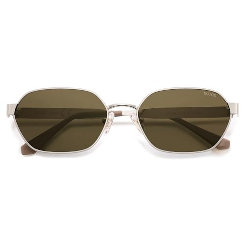 SOJOS Trendy Polarized Hexagon Sunglasses for Women Men, UV400 Retro Rectangle Shades SJ1238, Silver/Cold Brown | Amazon (US)