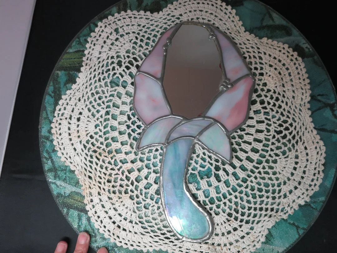 Vintage Stained Glass Vanity Hand Mirror Slag Glass Pewter Hand Crafted Beautiful - Etsy | Etsy (US)