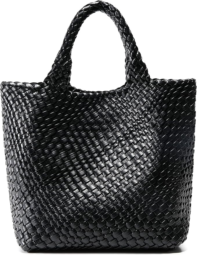 Queenoris Woven Bag for Women, Vegan Leather Tote Bag Large Summer Beach Travel Handbag and Purse... | Amazon (US)