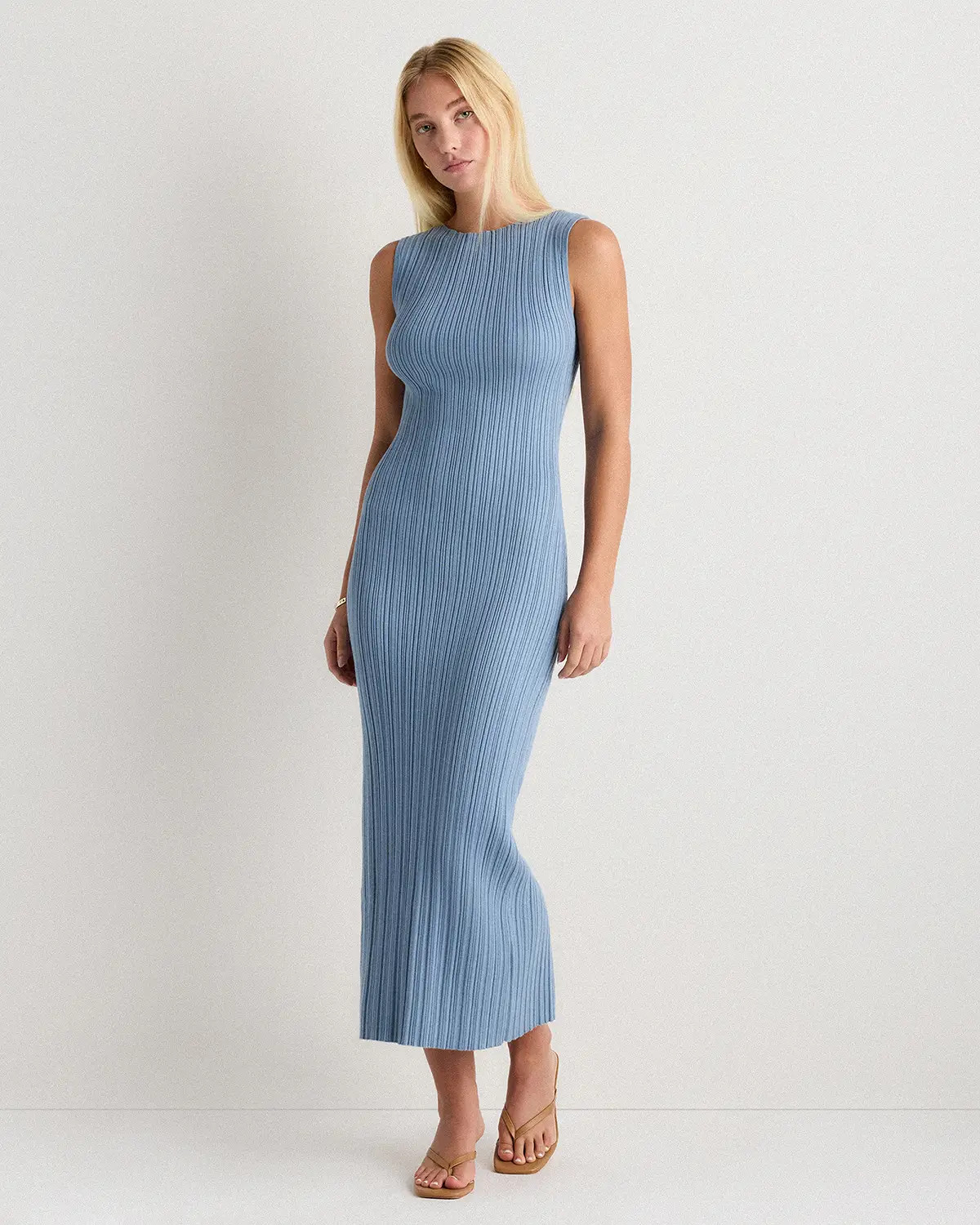 Cotton Cashmere Ribbed Sleeveless Midi Dress | Quince