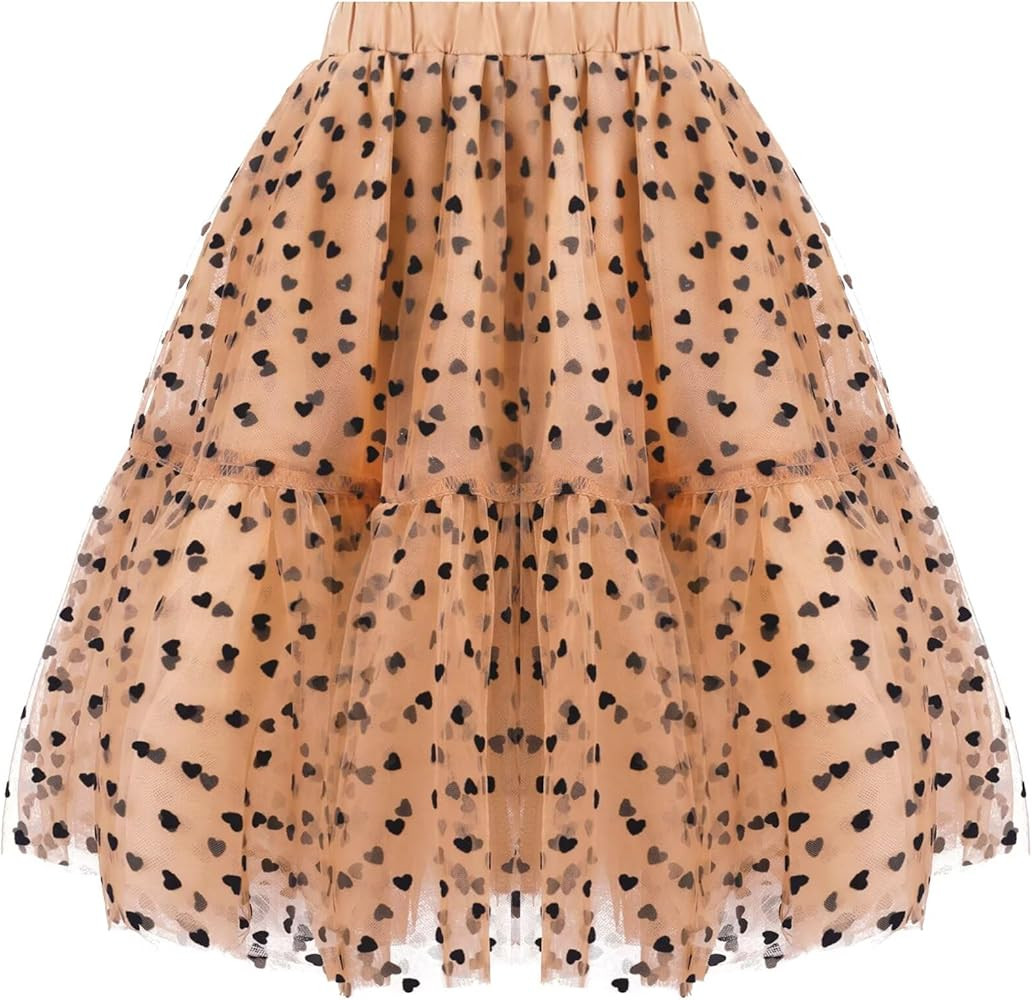 Girls Layered Tulle Skirts Flowy Mesh Elastic Waist Midi Tutu Skirt | Amazon (US)