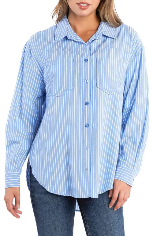 Billy T Stripe Linen Blend Button-Up Shirt in Denim Blue Stripes at Nordstrom, Size X-Small | Nordstrom