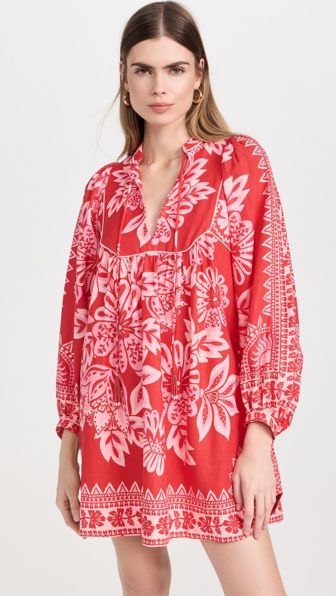 FARM Rio Flora Tapestry Red Long Sleeve Mini Dress | Shopbop | Shopbop