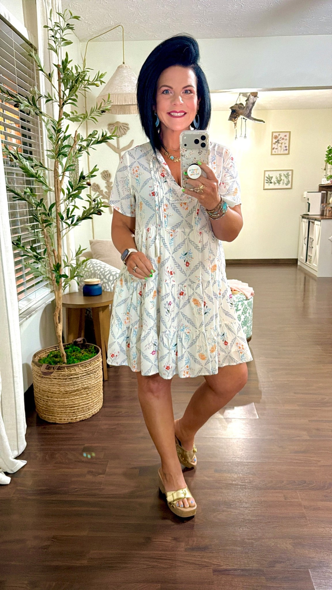 work outfits

Dokotoo Womens Summer Casual Boho Floral Dresses 2026 V Neck Short Sleeve Sundresses Flowy Swing A-Line Mini Dress

My gold buckle shoes are from Walmart last years summer line 
Linked a cute version for this year Madden NYC Women's Cork Platform Heels

#LTKootd #LTKOver40 #LTKWorkwear