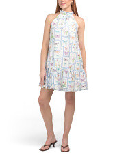 Linen Blend Halter Neck Butterfly Printed Day Mini Dress | Marshalls