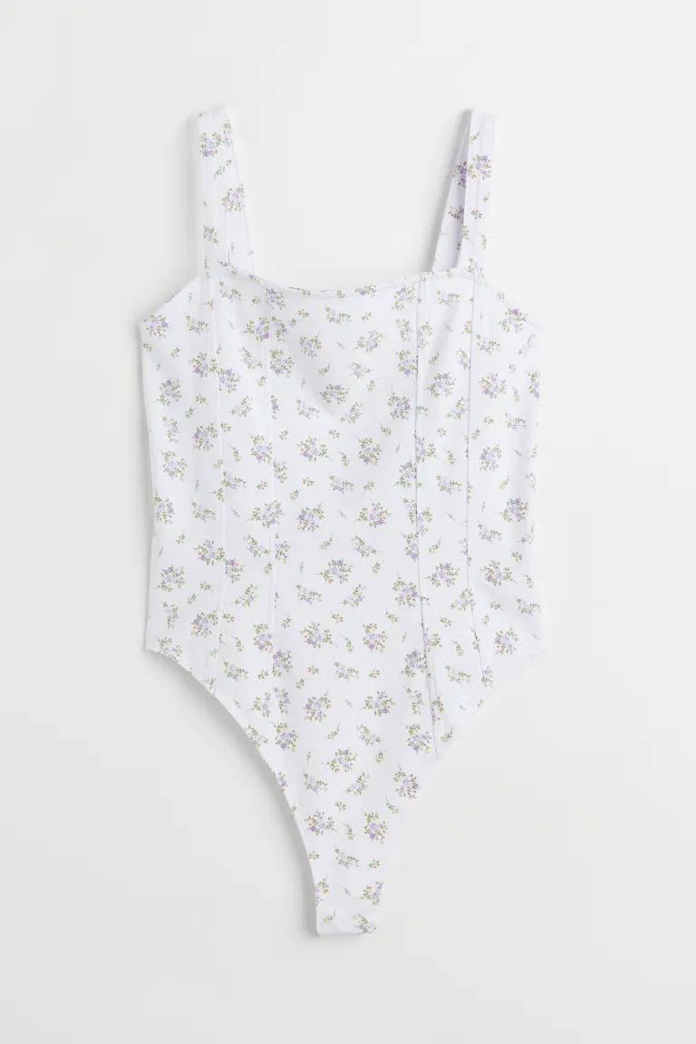 Fitted thong bodysuit in soft jersey with visible seams at front and back. Wide shoulder straps, ... | H&M (US + CA)