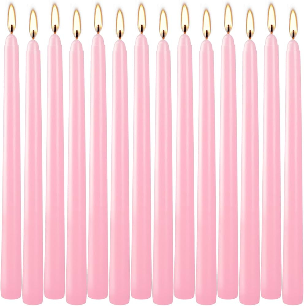 14 Pack of 10-Inch Pink Stemmed Candles - Perfect for Elegant Dining, Romantic Evenings, Cozy Hom... | Amazon (US)