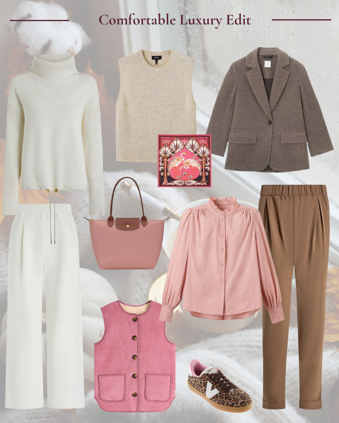 Comfortable luxury edit - cosy supersoft wide leg joggers and matching sweatshirt, cord and borg gilet, taupe relaxed blazer, soft cord blouse, leopard print trainers 

 #LTKuk #LTKautumn #LTKover50style