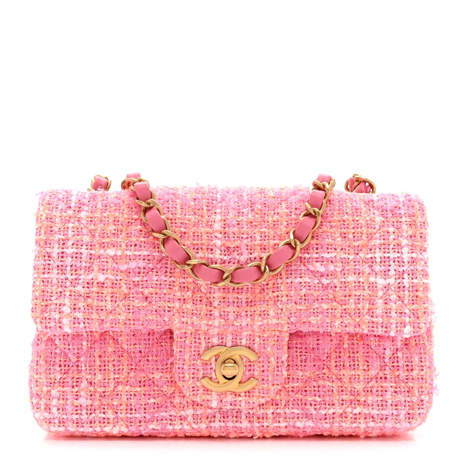 Tweed Quilted Mini Rectangular Flap Pink Orange White | FASHIONPHILE (US)