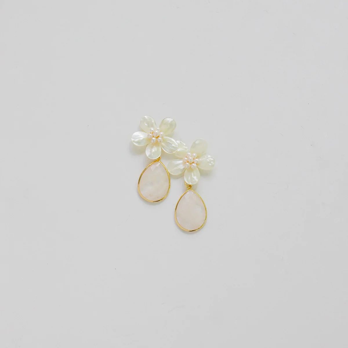 Pearl Flower + White Quartz Drop | Vivian Drew