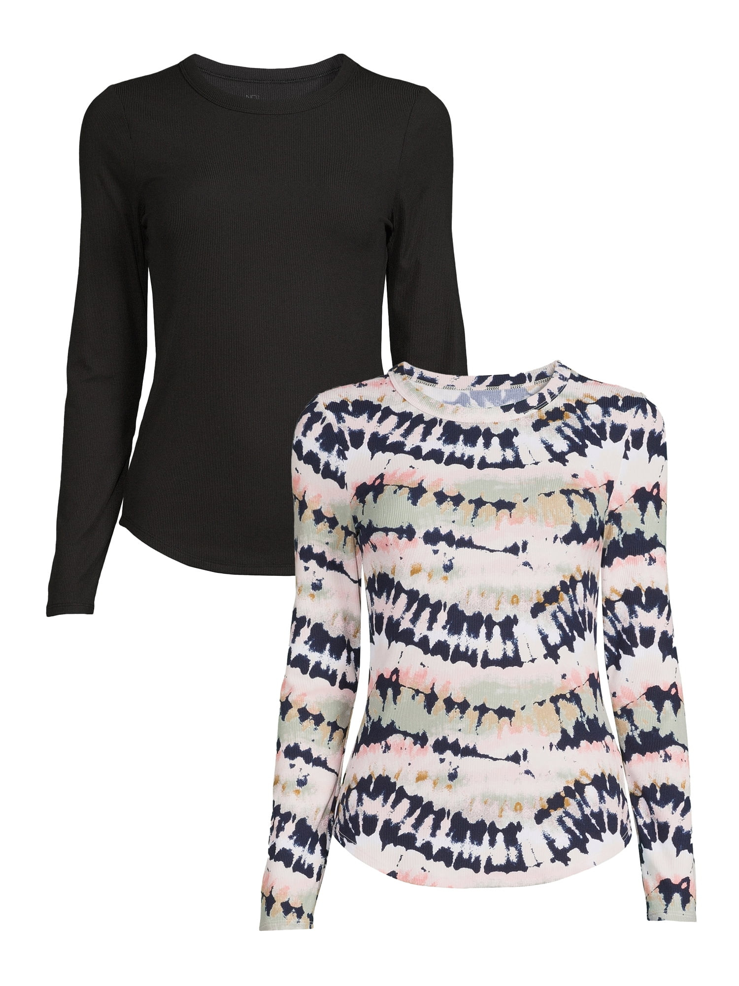 No Boundaries Juniors' Crewneck Ribbed T-Shirt with Long Sleeves, 2-Pack - Walmart.com | Walmart (US)