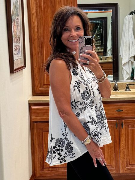 Summer outfit. Embroidered sleeveless top. So fun for summer events. I paired it with black denim. 
kimbentley, resort wear, vacation outfit, 

#LTKstyletip #LTKover40 #LTKSeasonal