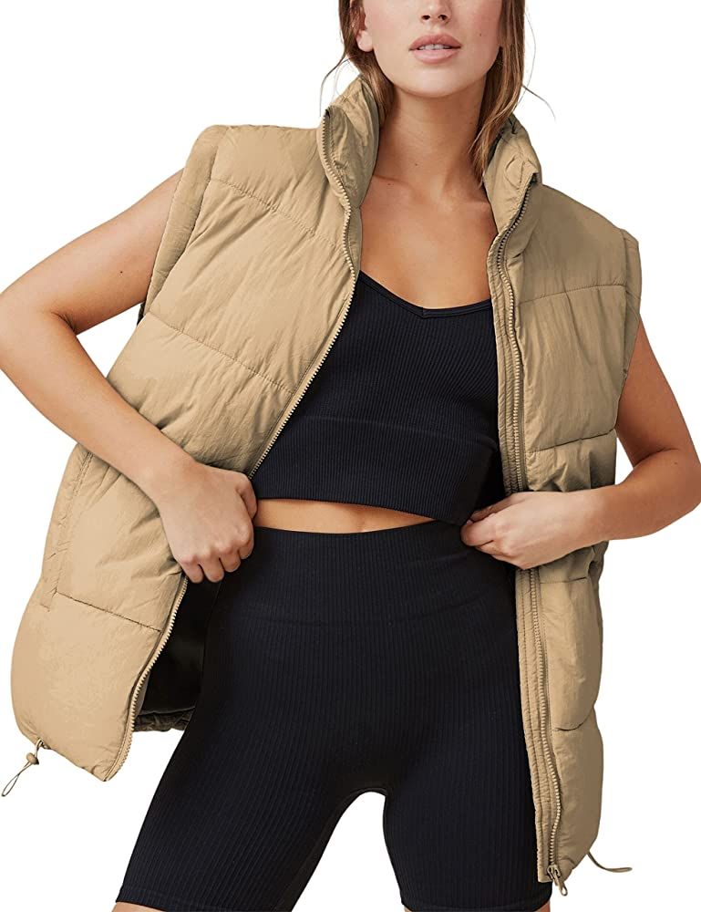 Womens Zip Up Puffer Vest Stand Collar Sleeveless Padded Jacket Coat | Amazon (US)