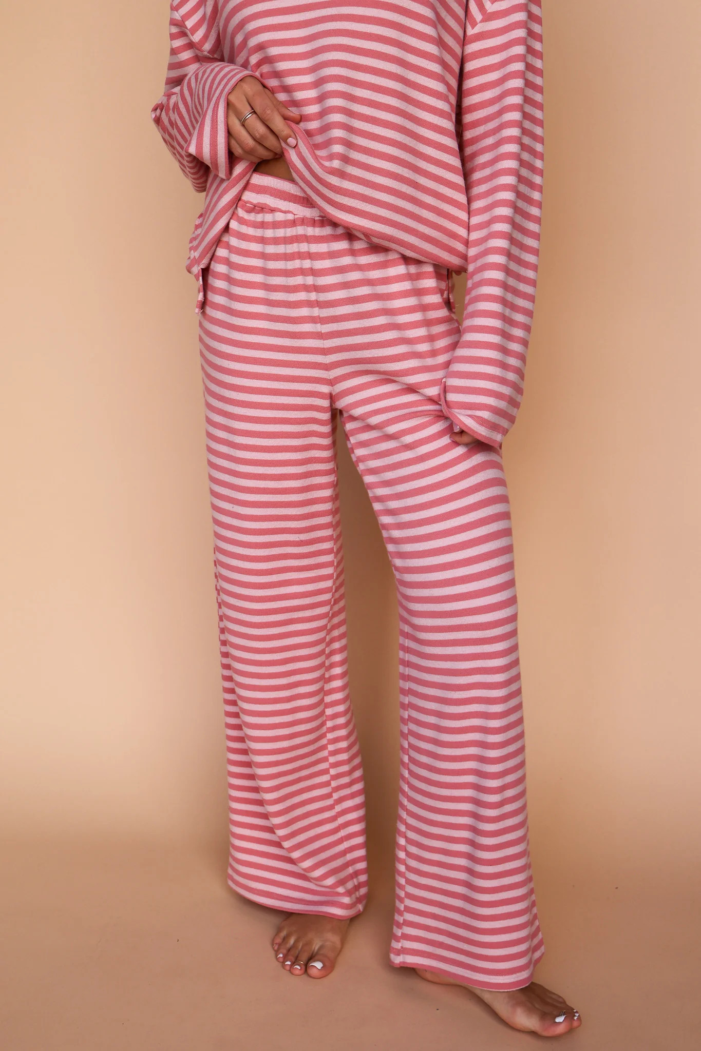 Dean Stripe Brushed Knit Pants in Pink | Henly