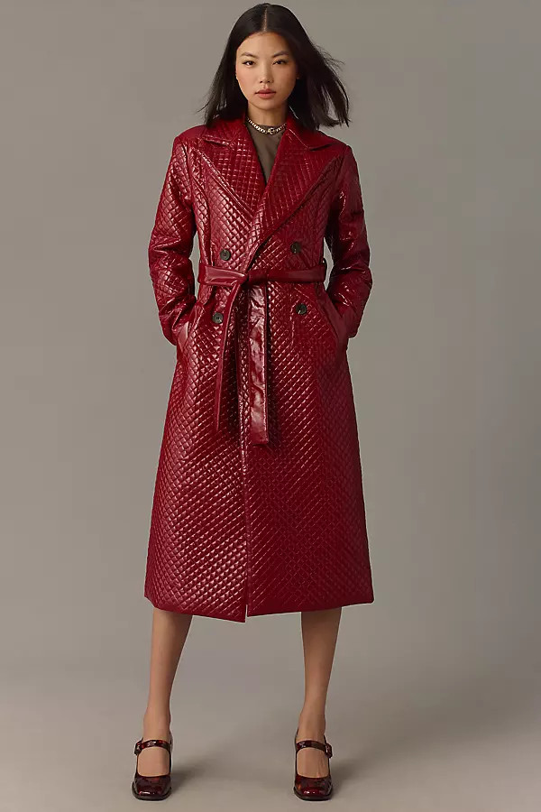 Quilted Faux-Ever Leather Belted Trench Coat | Anthropologie (US)