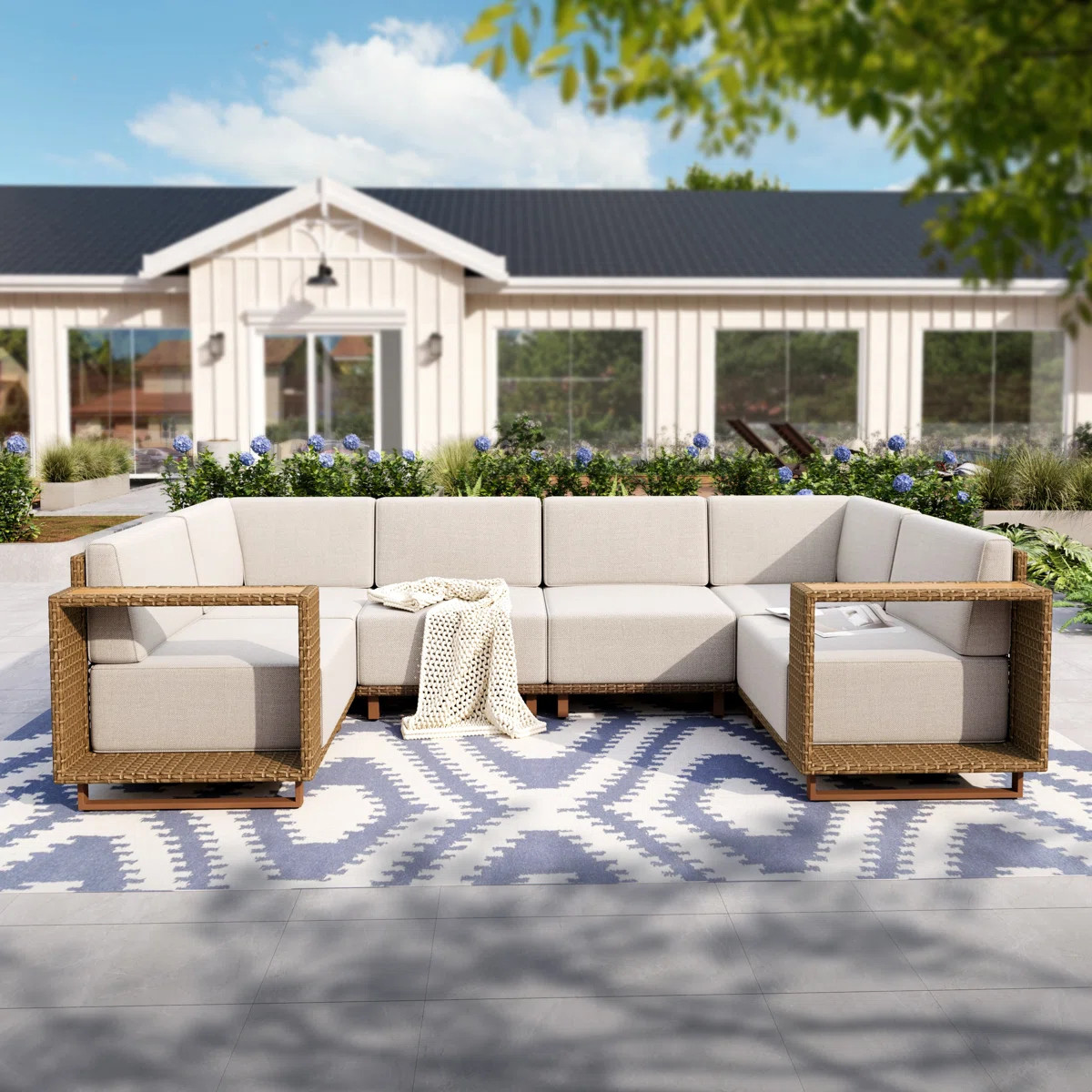 U - Shaped Beige Modular Outdoor Sectional Sofa Wicker Patio Furniture Set. It comes with 9.8 - i... | Wayfair North America