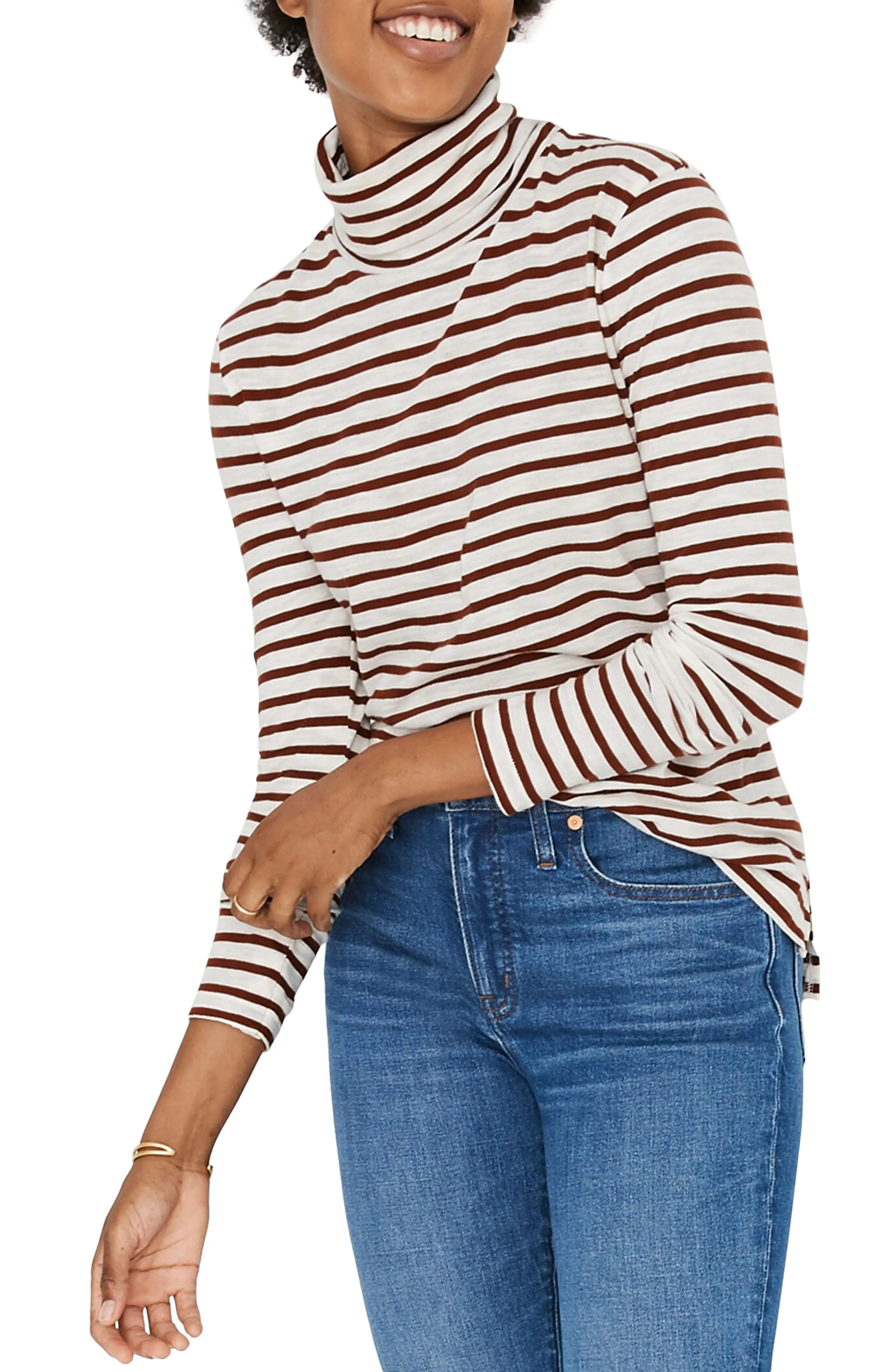 Whisper Cotton Turtleneck in Baker Stripe | Nordstrom