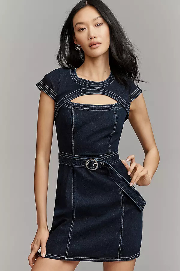 Denim Belted Cutout Mini Dress | Anthropologie (US)