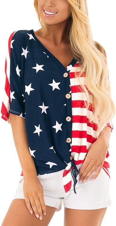 July 4th Women's American Flag Button Down T Shirt with Tie Front | Amazon (US)