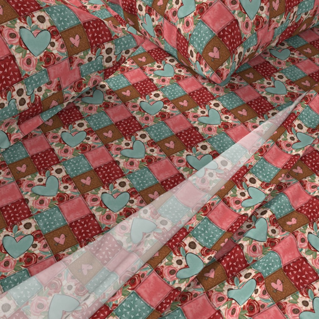Sheet Set in Valentine Hearts Patchwork Quilt | Spoonflower