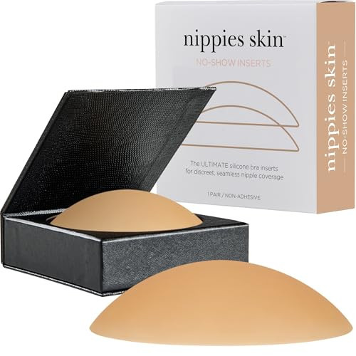 Nippies Non-Adhesive Bra Liner Nipple Covers for Women – Reusable Silicone No-Show Inserts Bra Pad Enhancements with Travel Box - Caramel | Amazon (US)