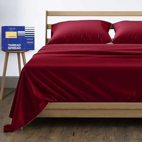 THREAD SPREAD Egyptian Cotton Sheets King Size - 1000 Series High Thread Count Cotton King Size Sheets Set (4 PC, Burgundy), 16" Snug Fit Deep Pocket, Sateen Weave Ultra-Soft Hotel Luxury Sheets | Amazon (US)