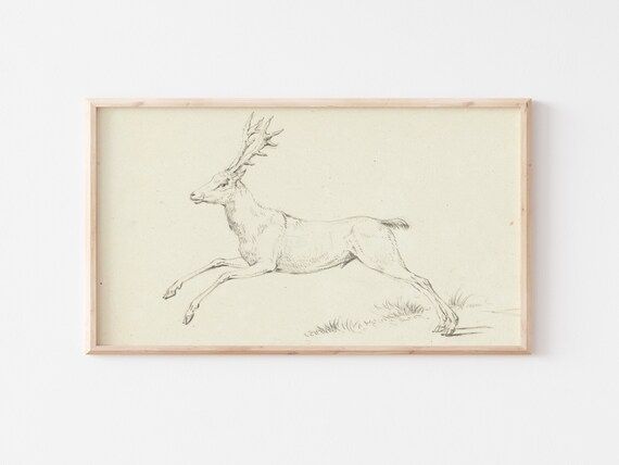 Samsung Frame TV Art File  Vintage Reindeer Sketch Drawing  | Etsy | Etsy (US)