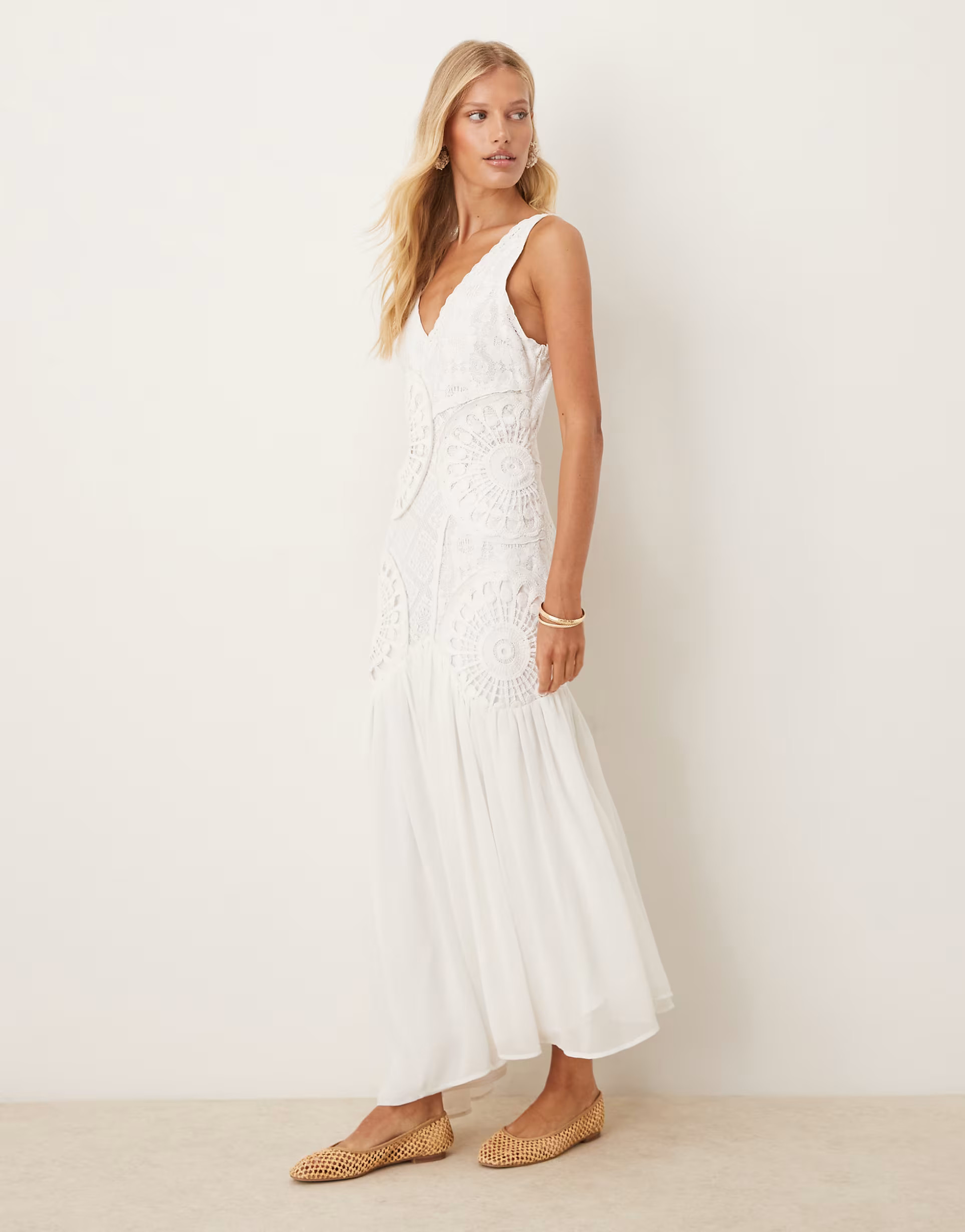 ASOS DESIGN v neck crochet lace maxi dress in white | ASOS (Global)