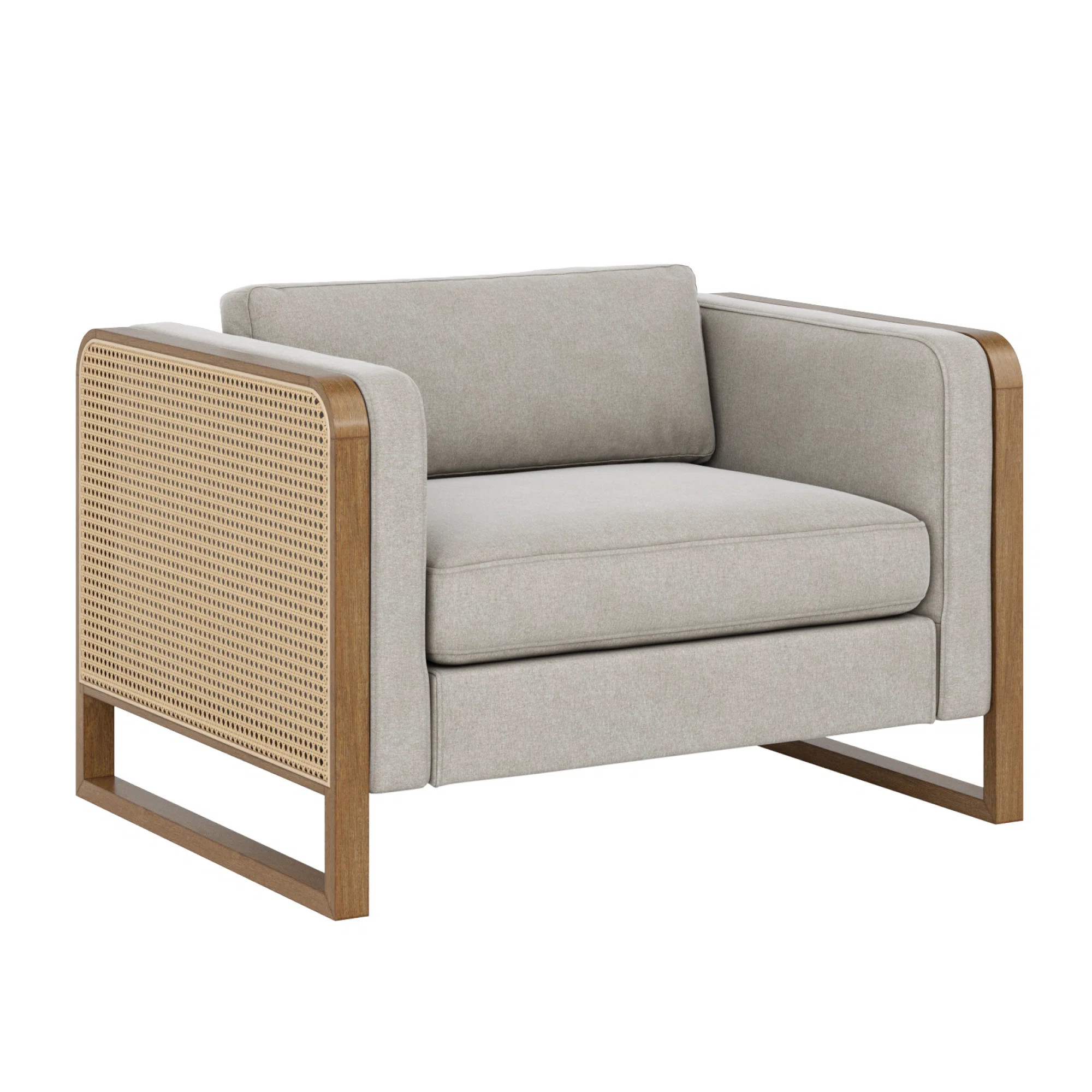 Boho Upholstered Chair With Rattan Accent And Solid Wood Frame | Wayfair North America