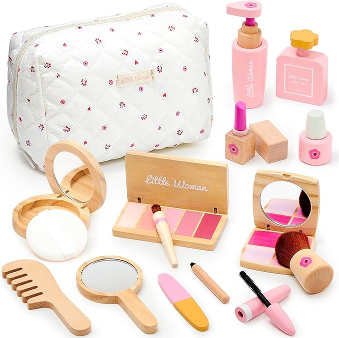 Lonico Wooden Makeup Toy Set for Girls Pretend Play Makeup Kit for Toddlers 3-5 with Eyeshadow/ M... | Amazon (US)
