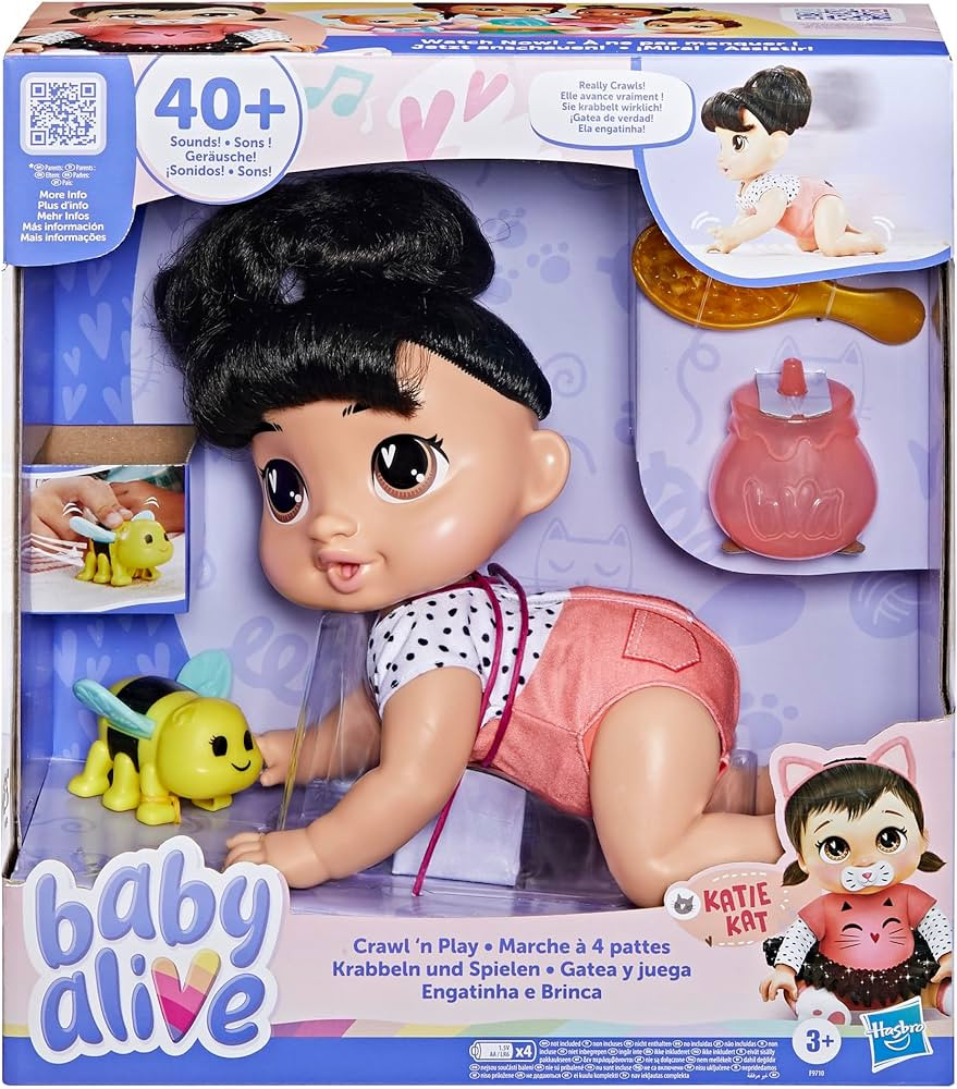 Baby Alive Crawl 'n Play Katie Kat Electronic Crawling Baby Doll Set, Black Hair, Kids Toys for G... | Amazon (US)