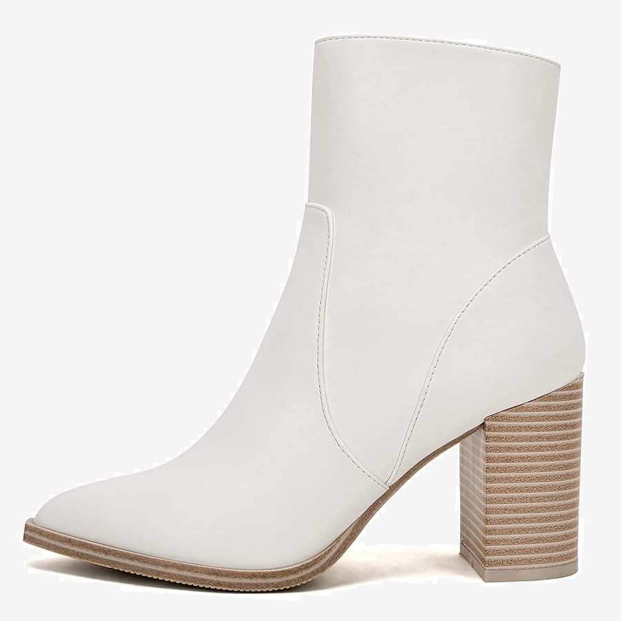LAICIGO Women's Pointed Toe Ankle Boots Chunky Stacked Heel Side Zipper Faux Leather Ankle Bootie... | Amazon (US)