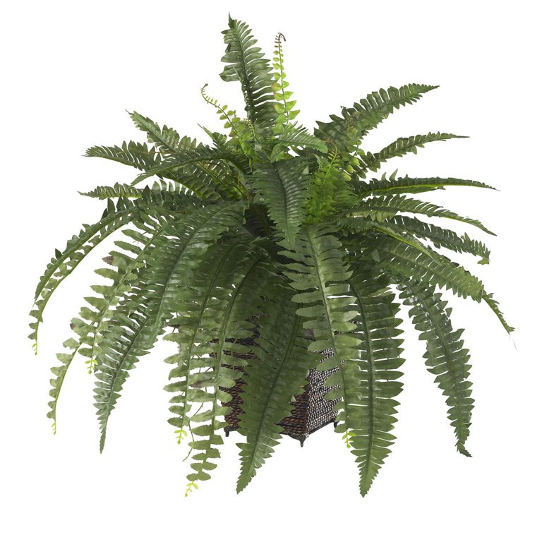 Nearly Natural 28" Artificial Silk Boston Fern Plant with Wicker Basket | Walmart (US)