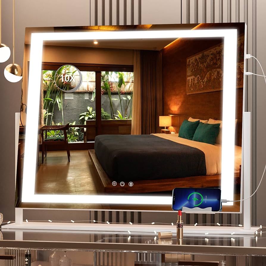 Hasipu Vanity Mirror with Lights, 24.2" x 19.7" LED Makeup Mirror, Light up Mirror with 10X Magni... | Amazon (US)