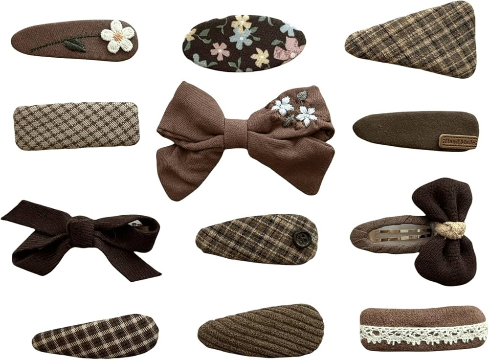 SUPHANLIN 12 PCS Handmade Hair Clips Brown Toddler Hair Clips Barrette Hair Flower, Butterfly, Ch... | Amazon (US)
