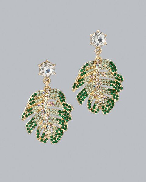 Jeweled Palm Leaf Drop Earrings | White House Black Market