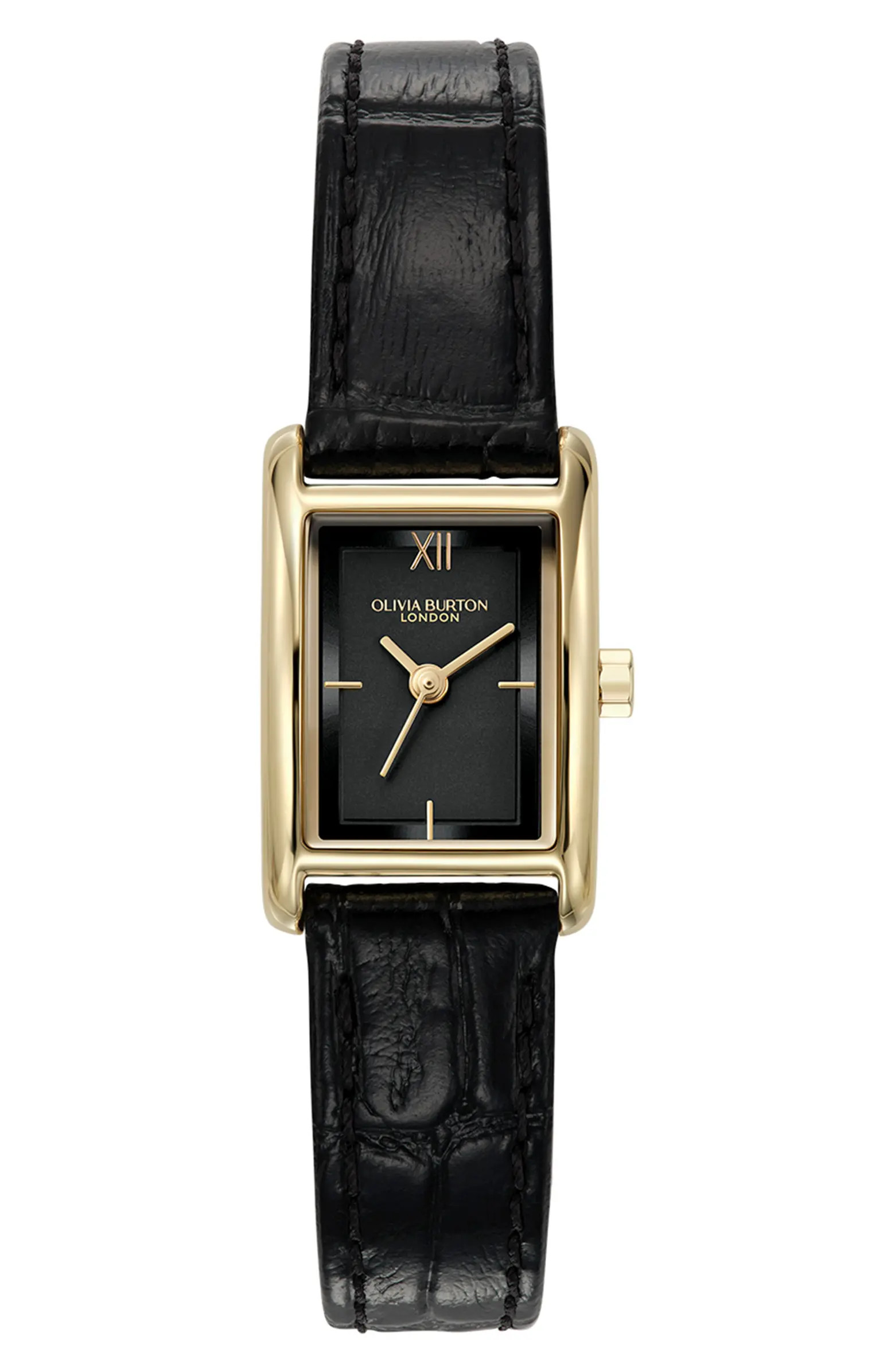 Mini Grove Rectangular Croc Embossed Leather Strap Watch, 16mm | Nordstrom