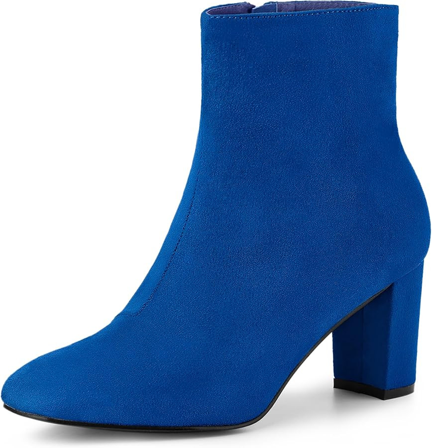 Allegra K Women's Dress Side Zip Chunky Heel Ankle Boots | Amazon (US)