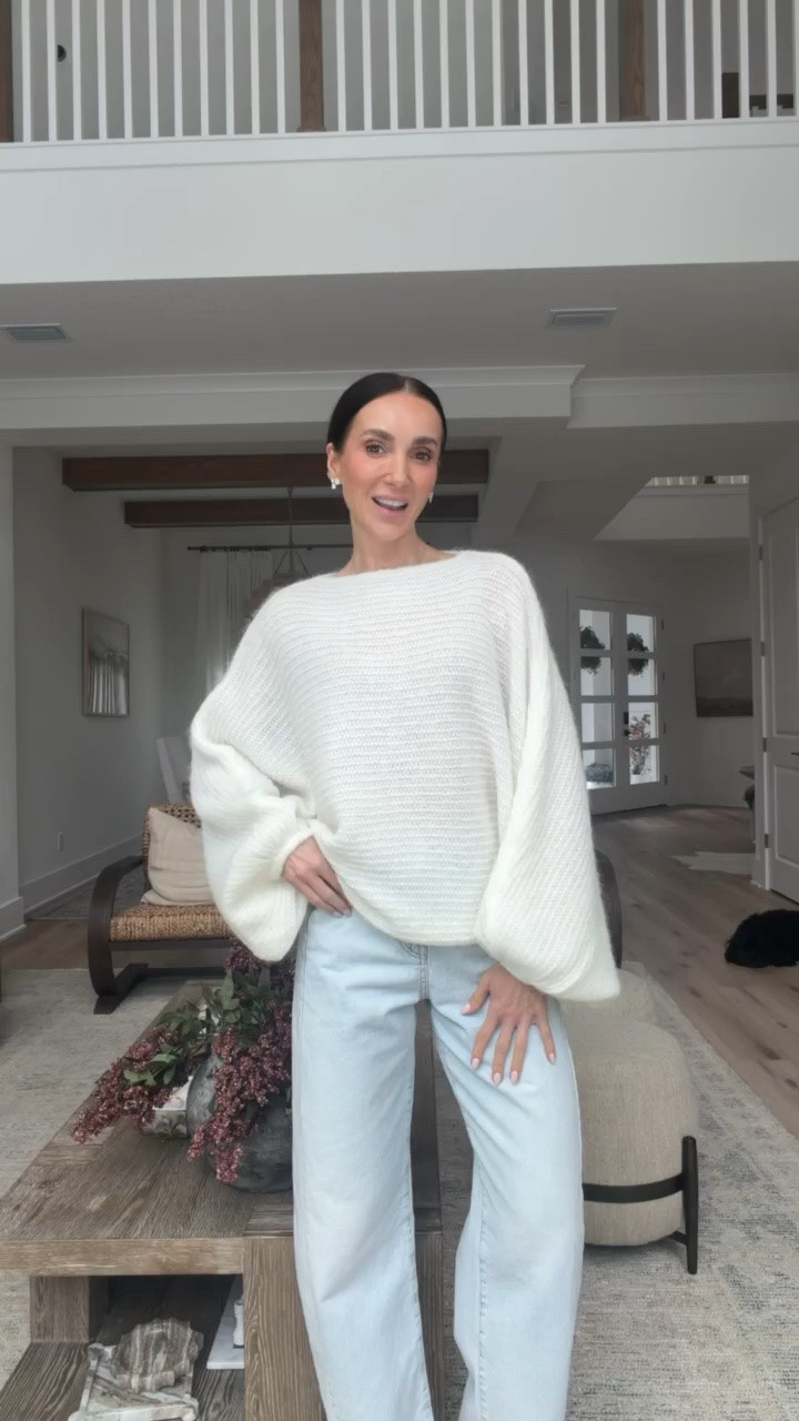 This Zara sweater is SO soft and the oversized shape is what makes it. I love the boat neckline and exaggerated sleeves with simple denim for an easy fall outfit. Wearing size S.

volume sleeve sweater, ecru sweater, boat neck sweater, oversized sweater, Zara sweater, fall sweater, cozy knit, neutral sweater, fall outfit, casual fall style, women’s knitwear, annabrstyle