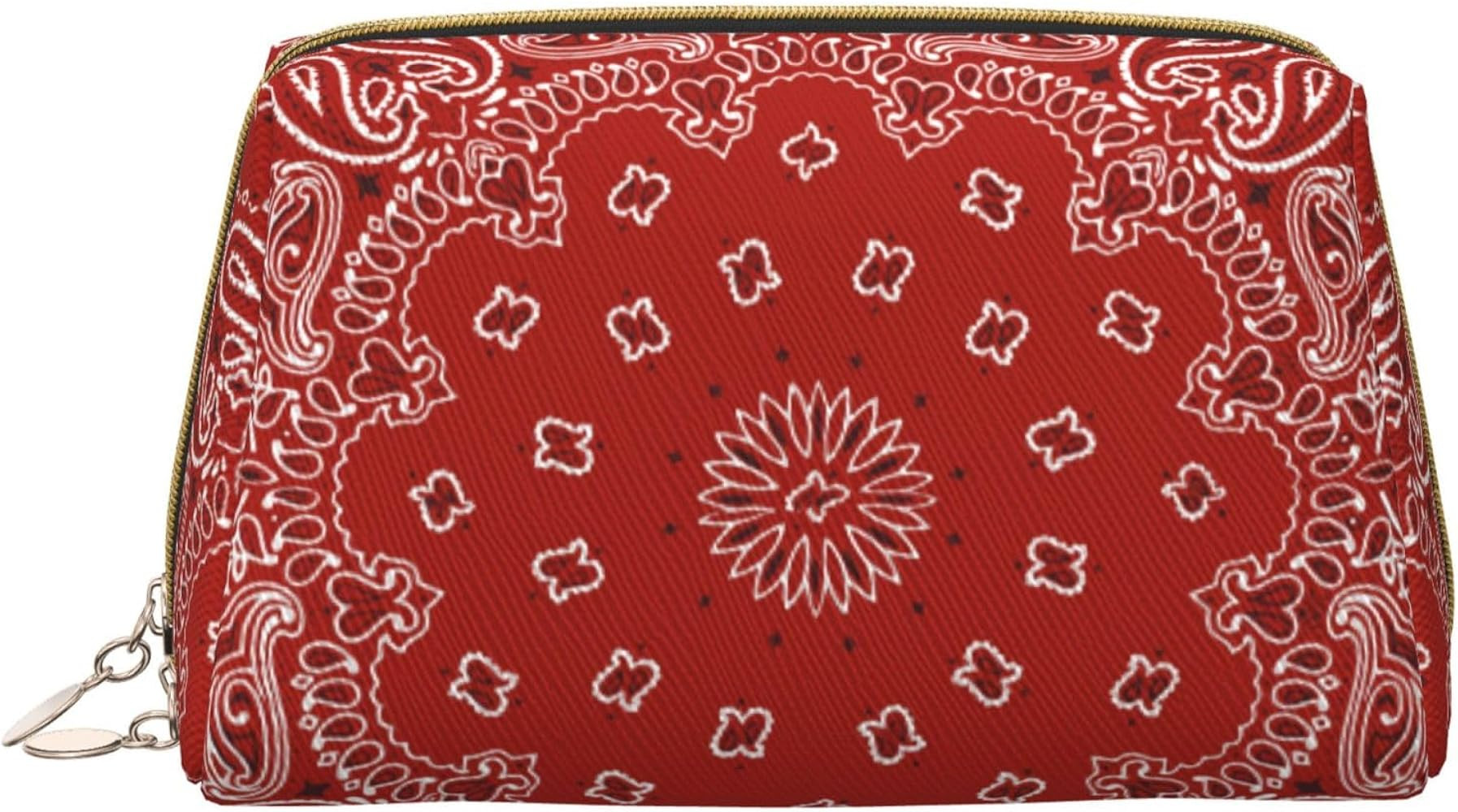 Makeup Bag Red Bandana Pattern Travel Cosmetic Bag Pvc Leather Cosmetic Organizer Pouch For Women | Amazon (US)