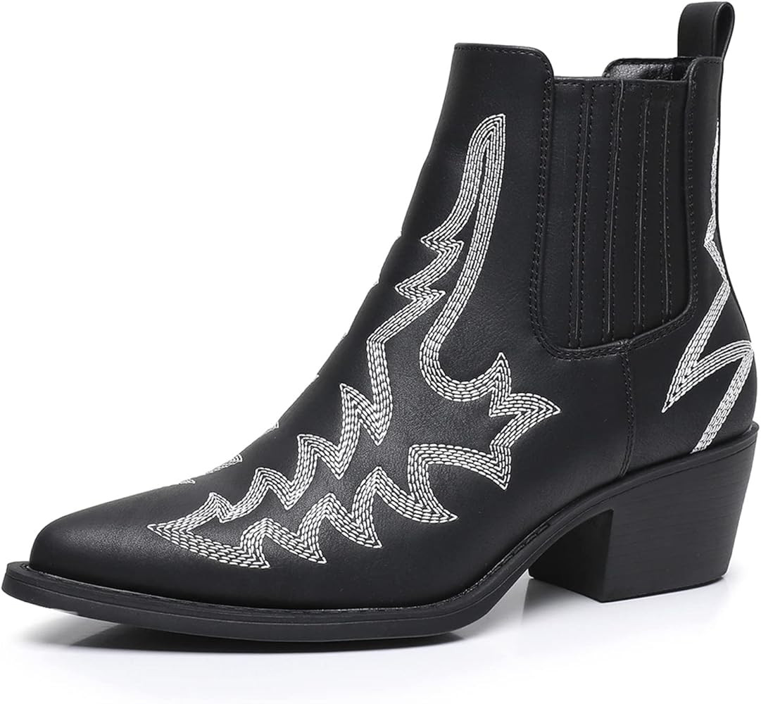 GLOBALWIN Women's Pointed Toe Boots Pull On Cowboy Ankle Booties The Western Cowgirl Boots | Amazon (US)