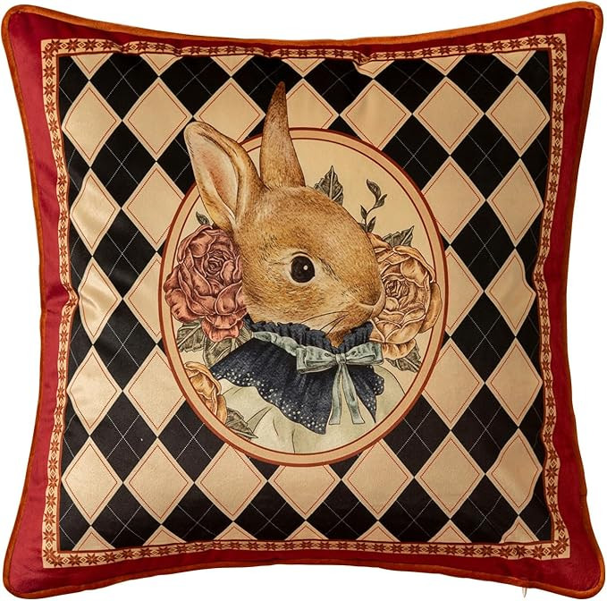 Easter Bunny Checkered Pillow Cover Decorations, Velvet Euro Sham Covers Decorative Throw Pillow ... | Amazon (US)