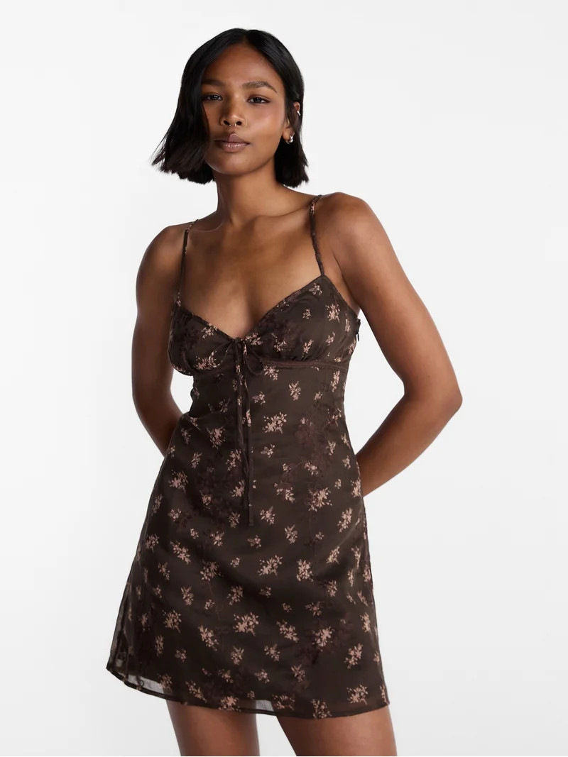 No Boundaries Embroidered Organza Mini Dress, Women\u2019s XXS-XXL | Walmart (US)