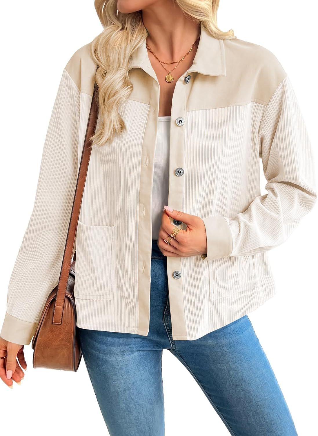 Astylish Women 2026 Color Block Corduroy Shacket Shirts Fall Clothes | Amazon (US)