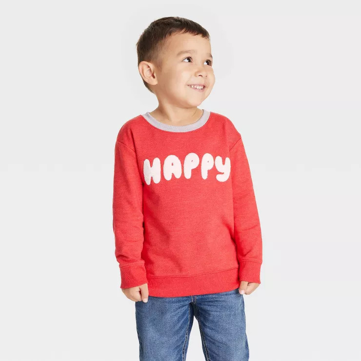 Toddler Boys' Happy French Terry Crewneck Shirt - Cat & Jack™ Red | Target