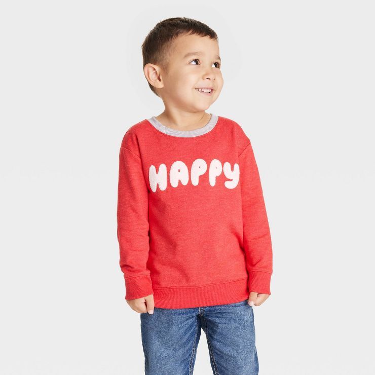 Toddler Boys' Happy French Terry Crewneck Shirt - Cat & Jack™ Red | Target