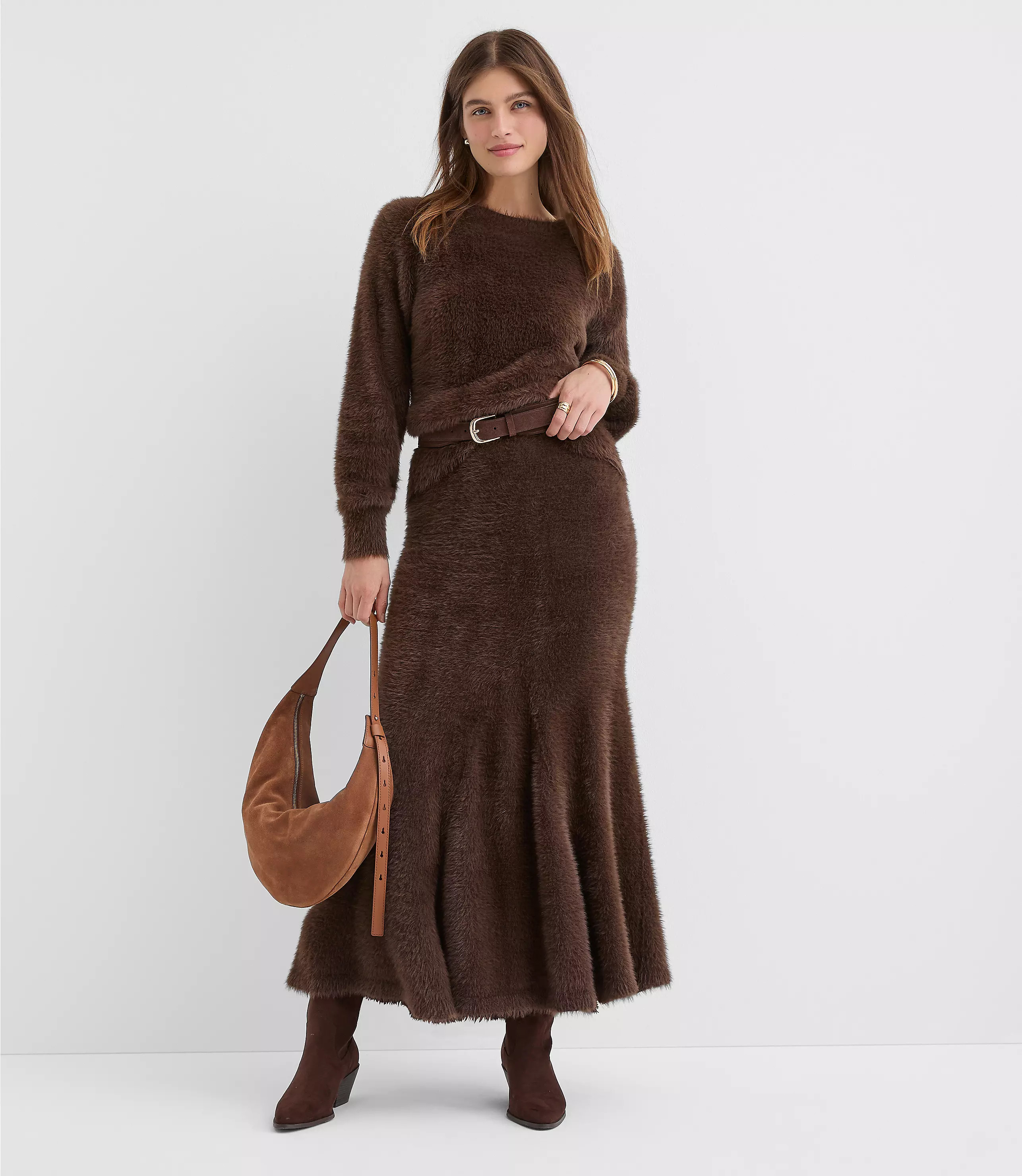 Fuzzy Godet Maxi Skirt | LOFT